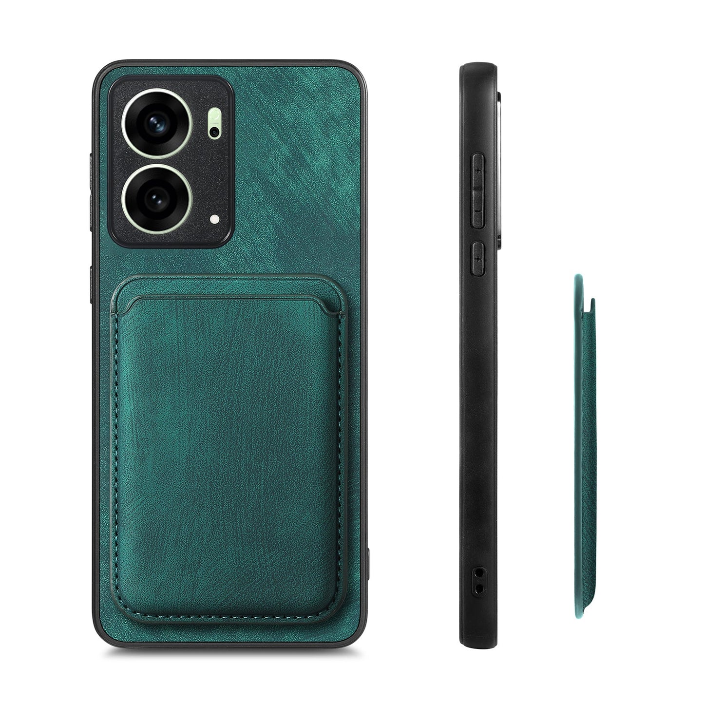 For Oppo Reno4 5G / Oppo Reno13 5G (Global) Case Compatible with MagSafe Leather Back Cover with Detachable Card Holder - Green