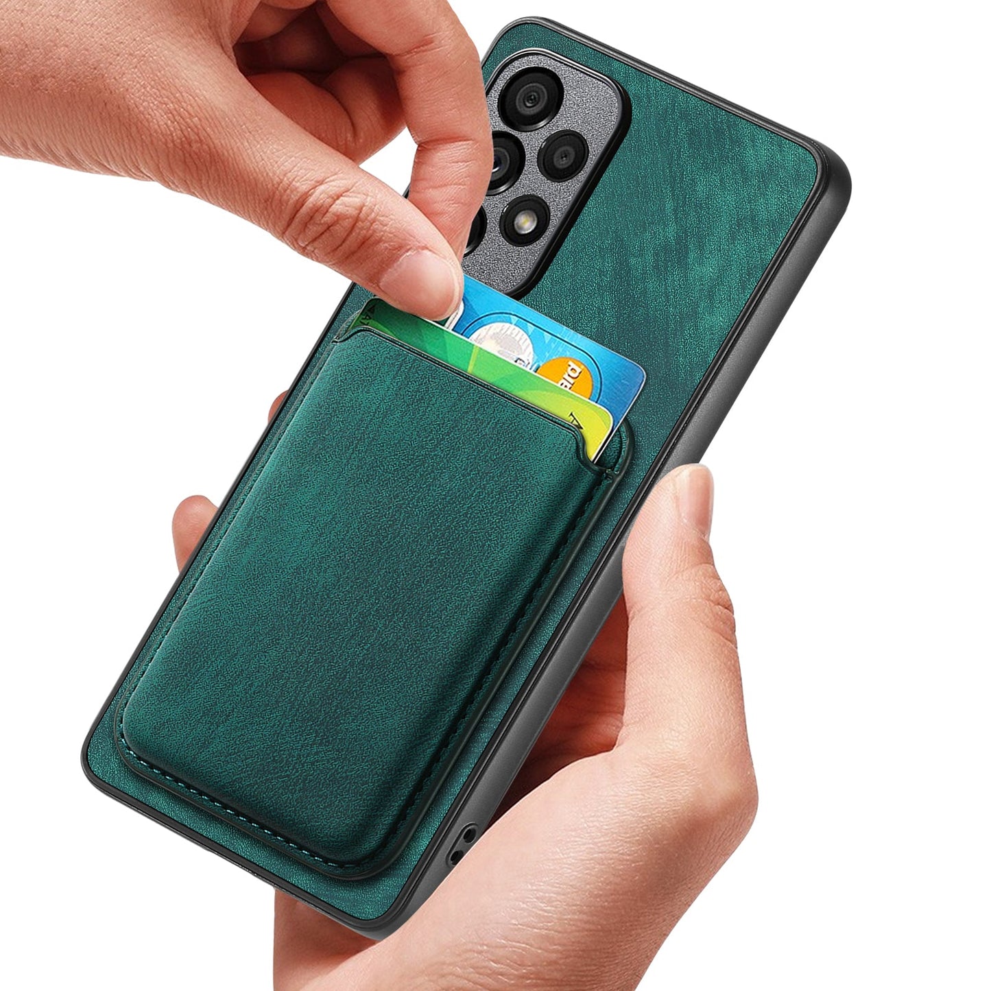 For Oppo Reno4 5G / Oppo Reno13 5G (Global) Case Compatible with MagSafe Leather Back Cover with Detachable Card Holder - Green