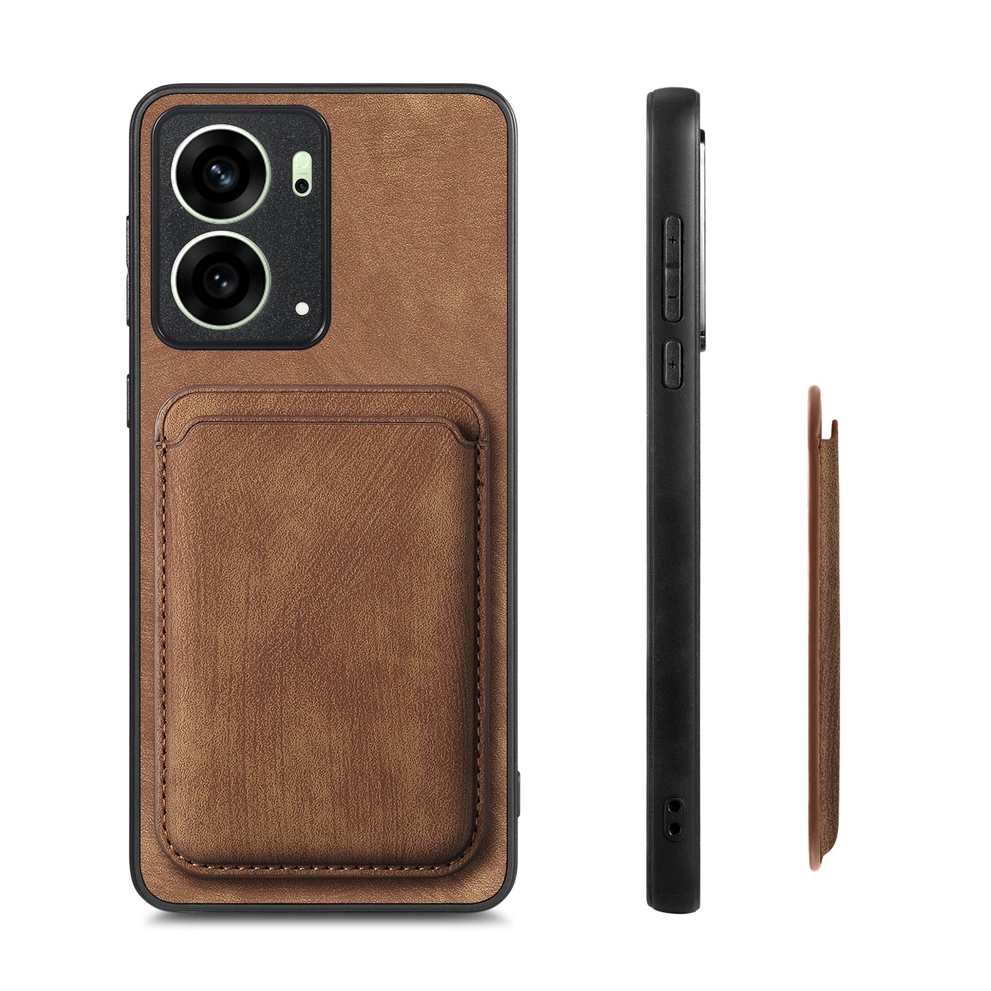 For Oppo Reno4 5G / Oppo Reno13 5G (Global) Case Compatible with MagSafe Leather Back Cover with Detachable Card Holder - Brown