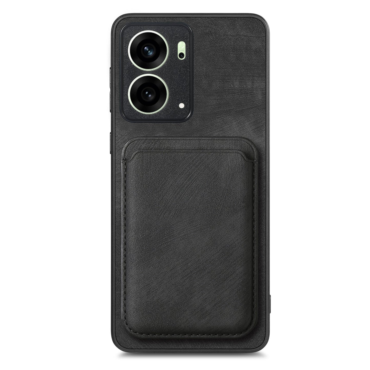 For Oppo Reno4 5G / Oppo Reno13 5G (Global) Case Compatible with MagSafe Leather Back Cover with Detachable Card Holder - Black