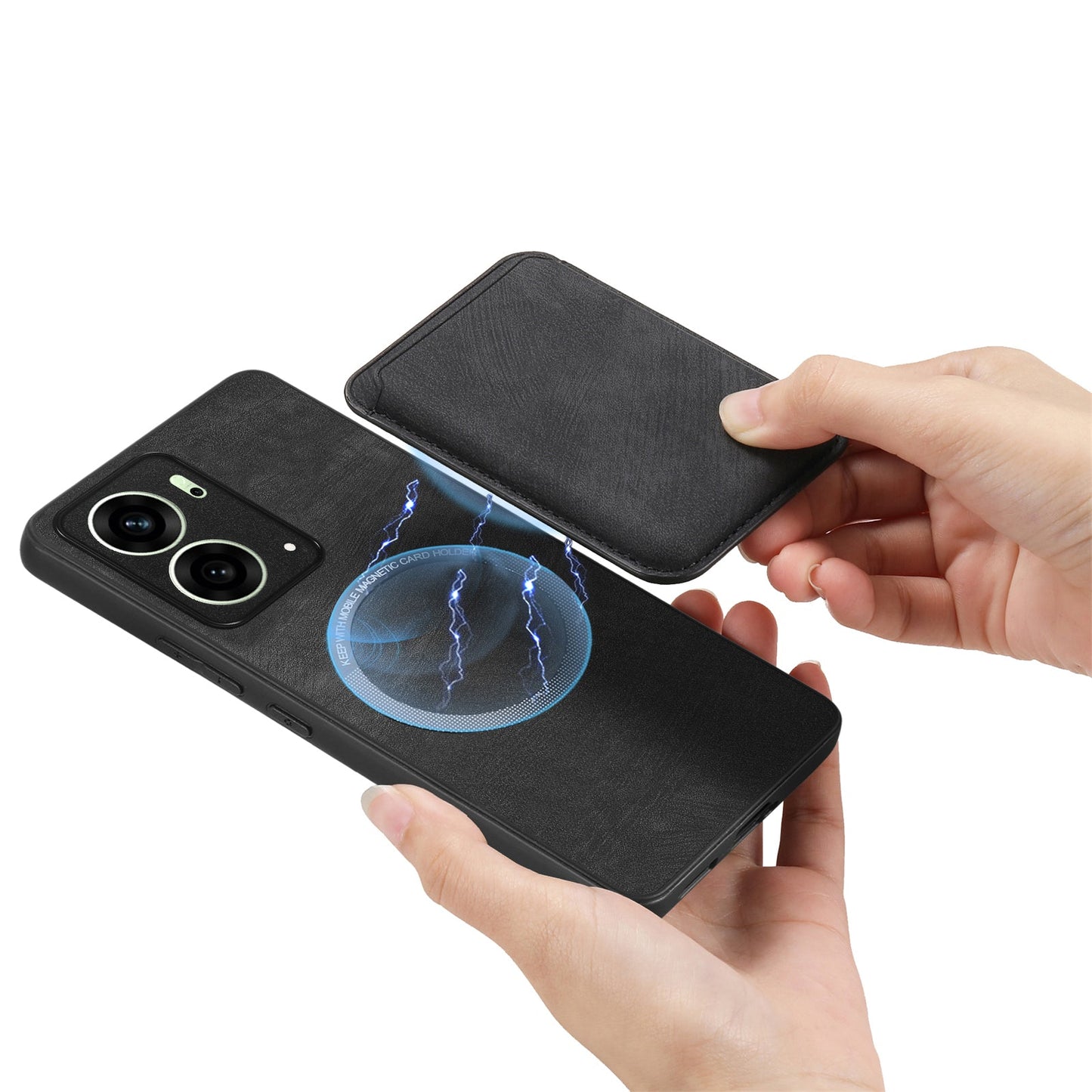 For Oppo Reno4 5G / Oppo Reno13 5G (Global) Case Compatible with MagSafe Leather Back Cover with Detachable Card Holder - Black