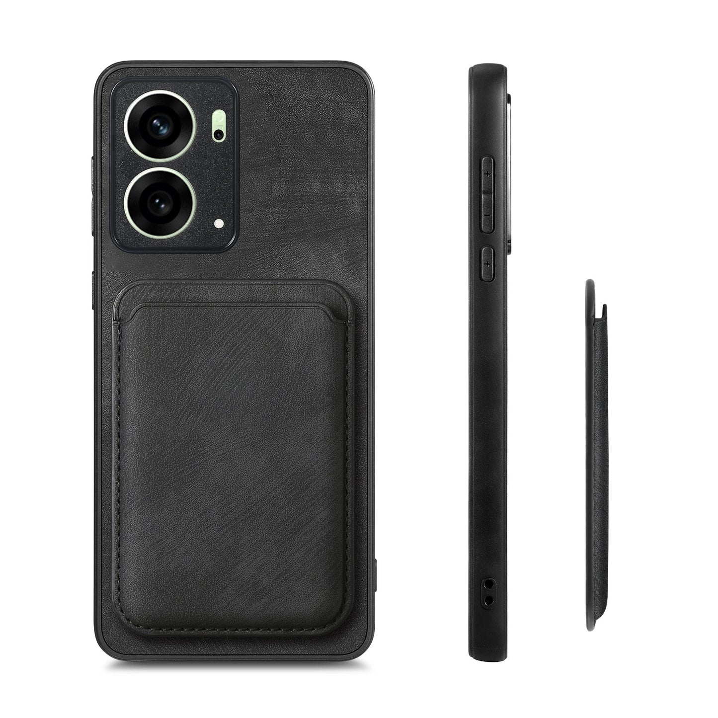 For Oppo Reno4 5G / Oppo Reno13 5G (Global) Case Compatible with MagSafe Leather Back Cover with Detachable Card Holder - Black
