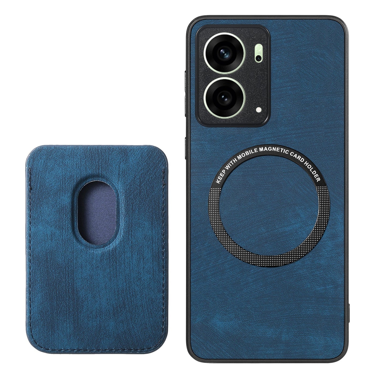 For Oppo Reno4 5G / Oppo Reno13 5G (Global) Case Compatible with MagSafe Leather Back Cover with Detachable Card Holder - Blue