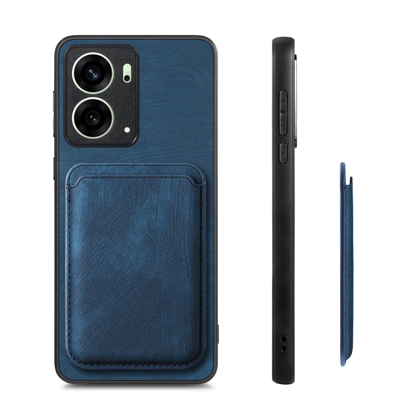 For Oppo Reno4 5G / Oppo Reno13 5G (Global) Case Compatible with MagSafe Leather Back Cover with Detachable Card Holder - Blue