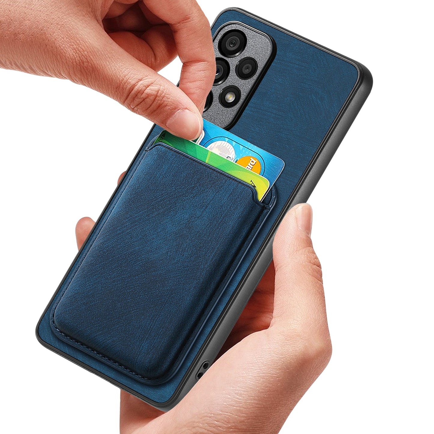 For Oppo Reno4 5G / Oppo Reno13 5G (Global) Case Compatible with MagSafe Leather Back Cover with Detachable Card Holder - Blue