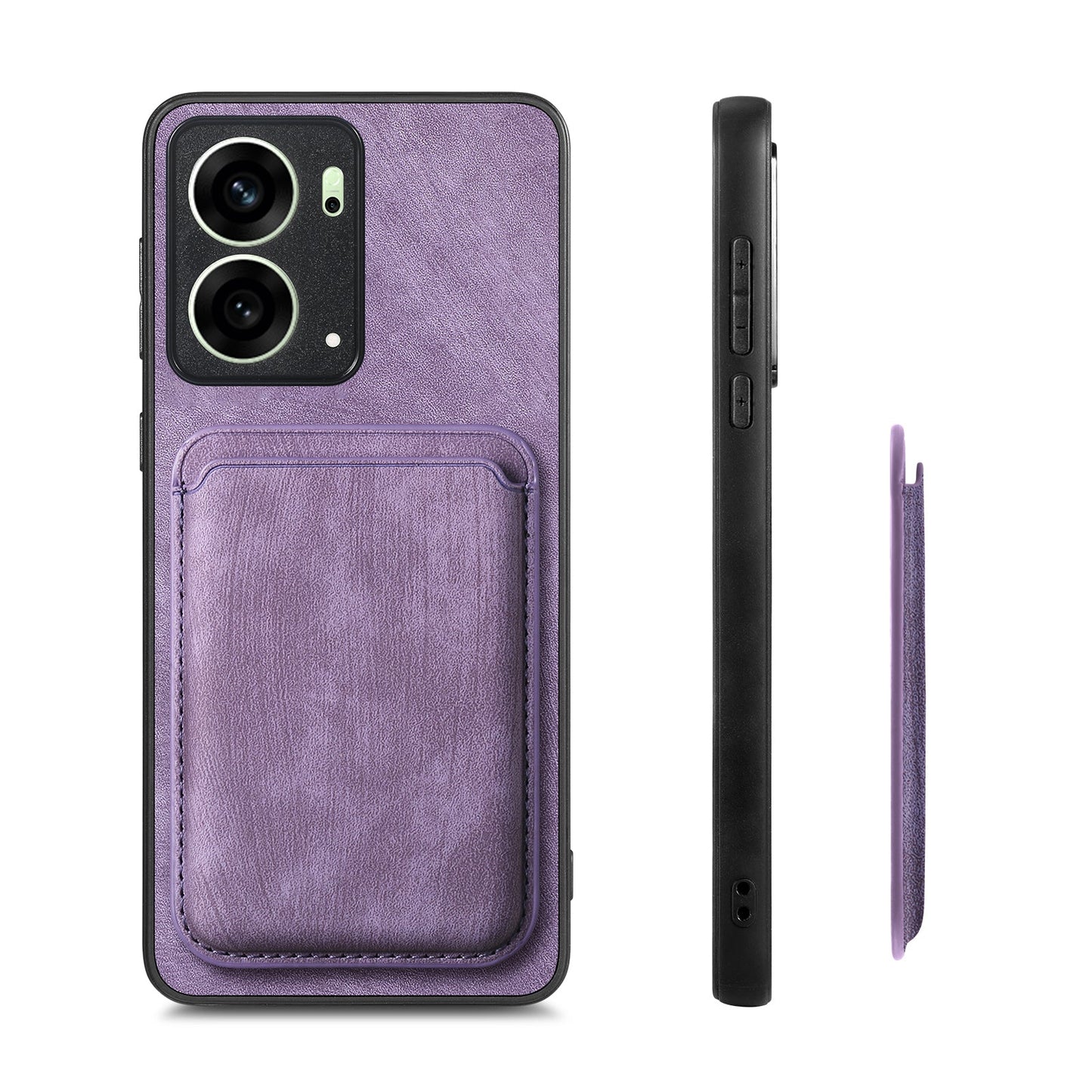 For Oppo Reno4 5G / Oppo Reno13 5G (Global) Case Compatible with MagSafe Leather Back Cover with Detachable Card Holder - Purple