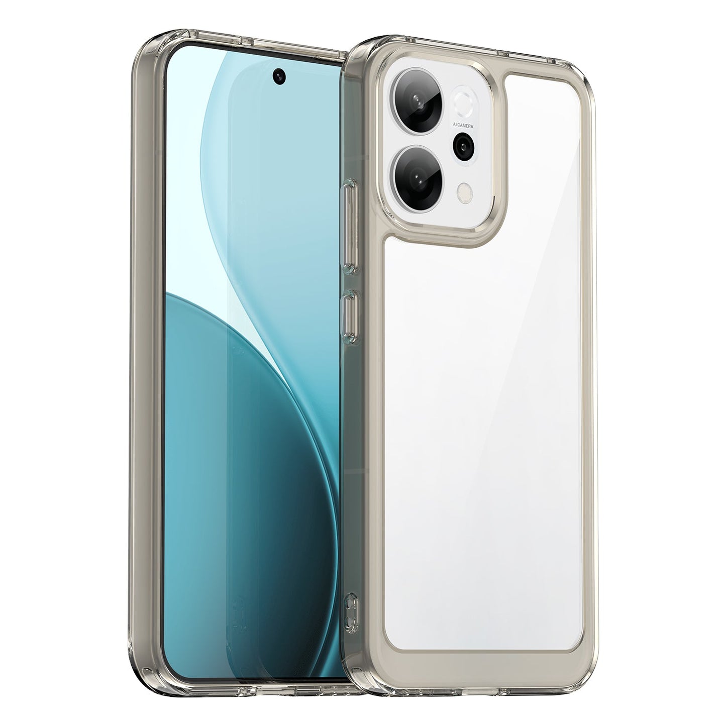 For Oppo Reno14 5G (Global) Phone Case WANLONFENG XC Series TPU Acrylic Cover with Tempered Glass (Big Lens Hole) - Transparent Grey