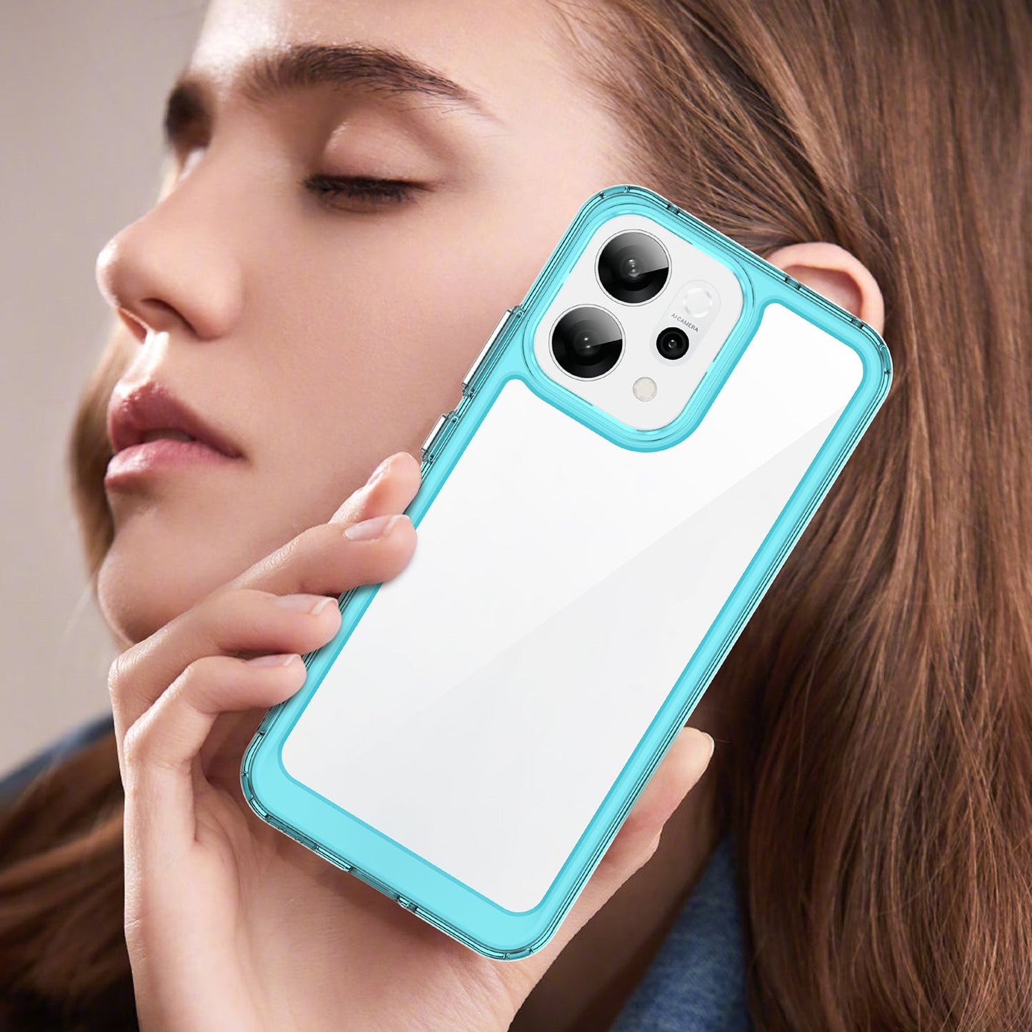 For Oppo Reno14 5G (Global) Phone Case WANLONFENG XC Series TPU Acrylic Cover with Tempered Glass (Big Lens Hole) - Transparent Blue