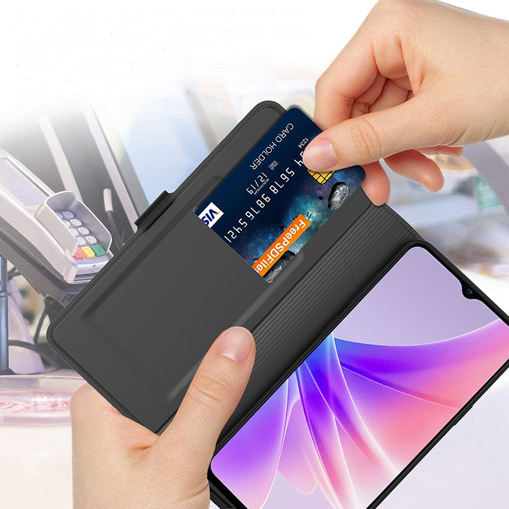 For Oppo Reno14 Pro 5G (Global) Case Shockproof TPU Inner Shell Leather Phone Cover Card Slot - Black