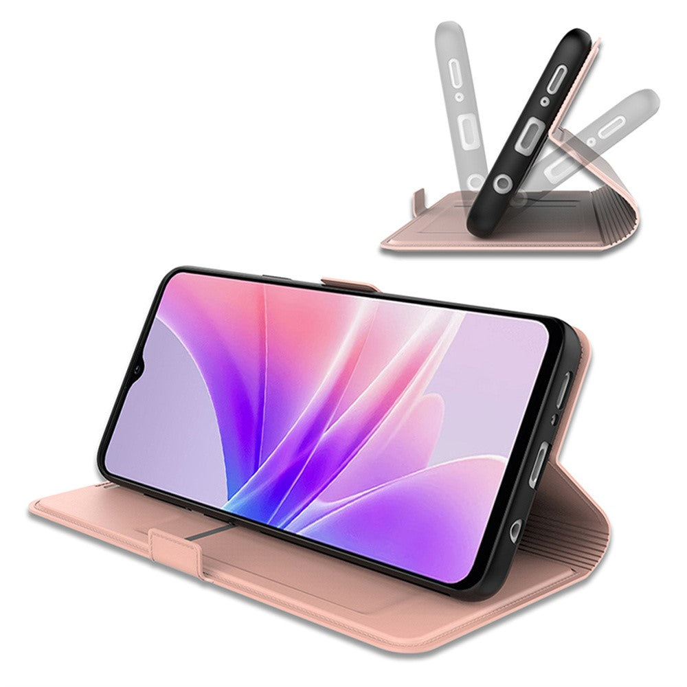 For Oppo Reno14 Pro 5G (Global) Case Shockproof TPU Inner Shell Leather Phone Cover Card Slot - Rose Gold