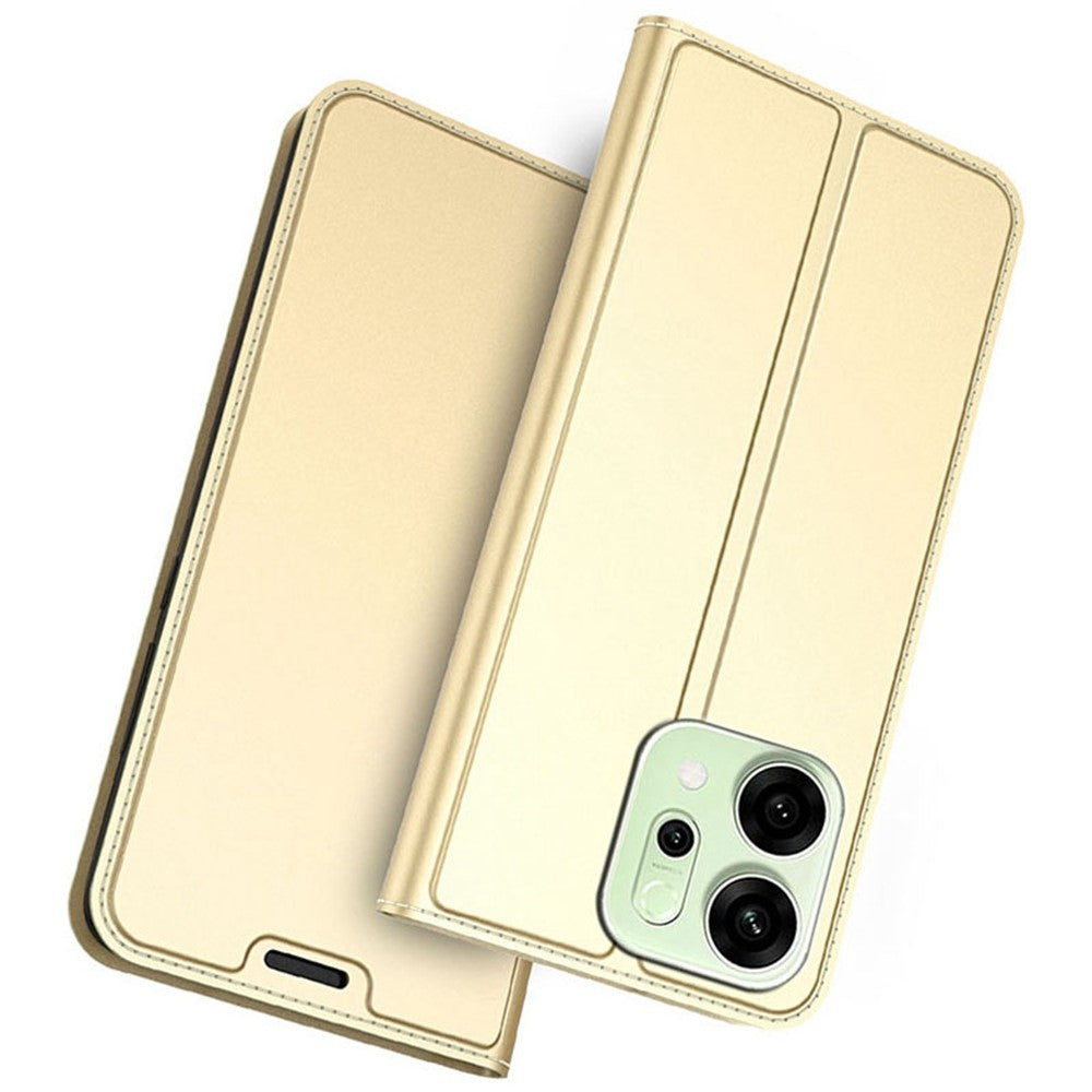 For Oppo Reno14 Pro 5G (Global) Case PU Leather Phone Cover with Card Holder Stand - Gold