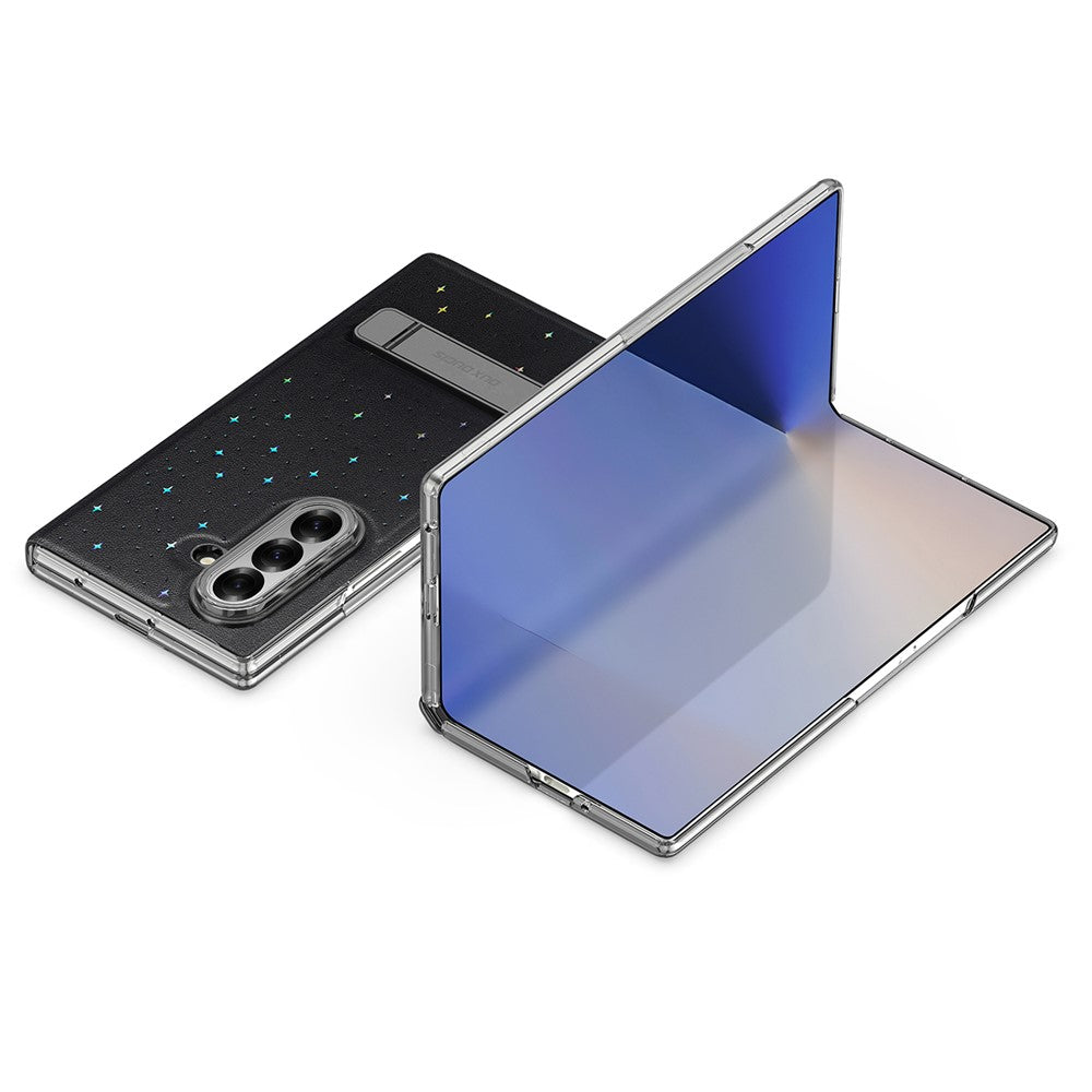 DUX DUCIS STEX Series For Samsung Galaxy Z Fold7 5G Case Kickstand Star Pattern PU Leather Back Cover with Tempered Glass Film