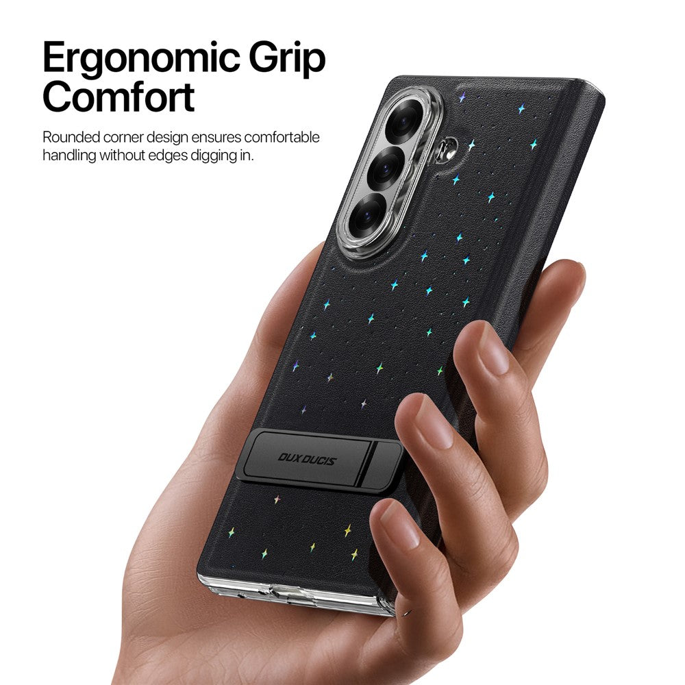 DUX DUCIS STEX Series For Samsung Galaxy Z Fold7 5G Case Kickstand Star Pattern PU Leather Back Cover with Tempered Glass Film