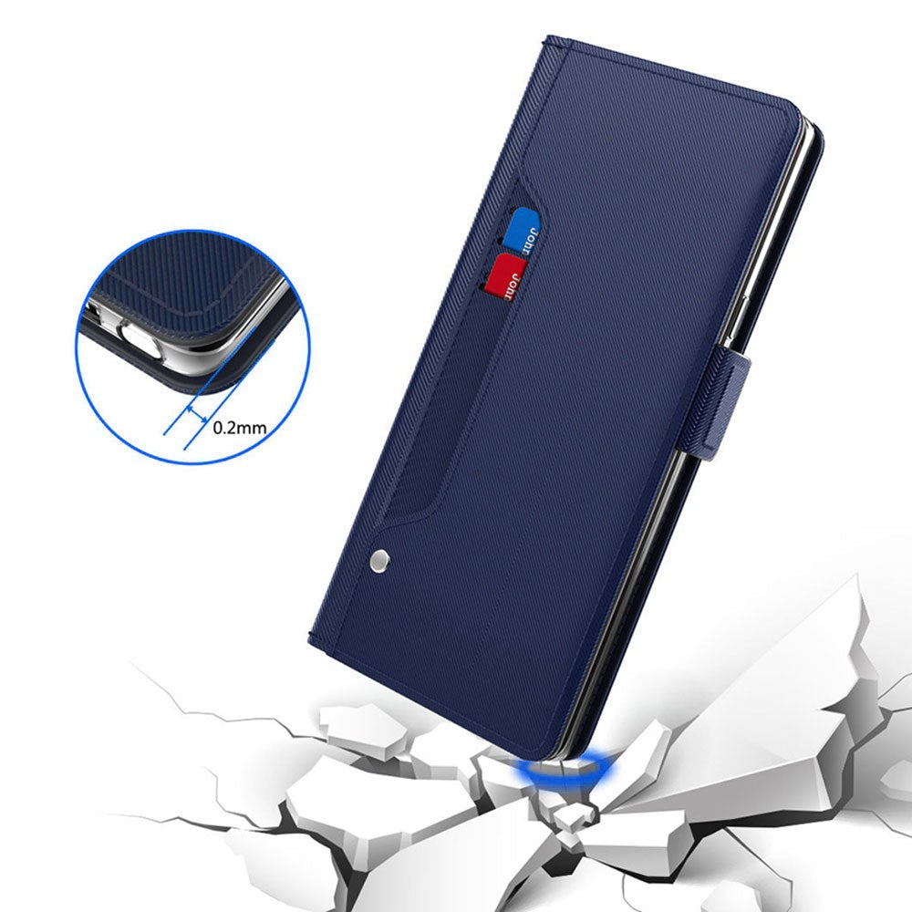 For GOppo Reno14 5G (Global) Case Stand PU Leather Phone Cover Card Holder Mirror - Blue