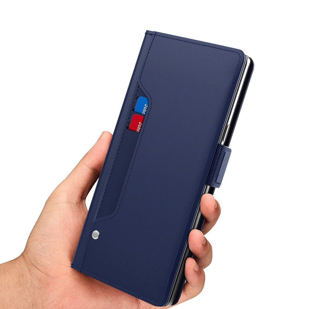 For GOppo Reno14 5G (Global) Case Stand PU Leather Phone Cover Card Holder Mirror - Blue