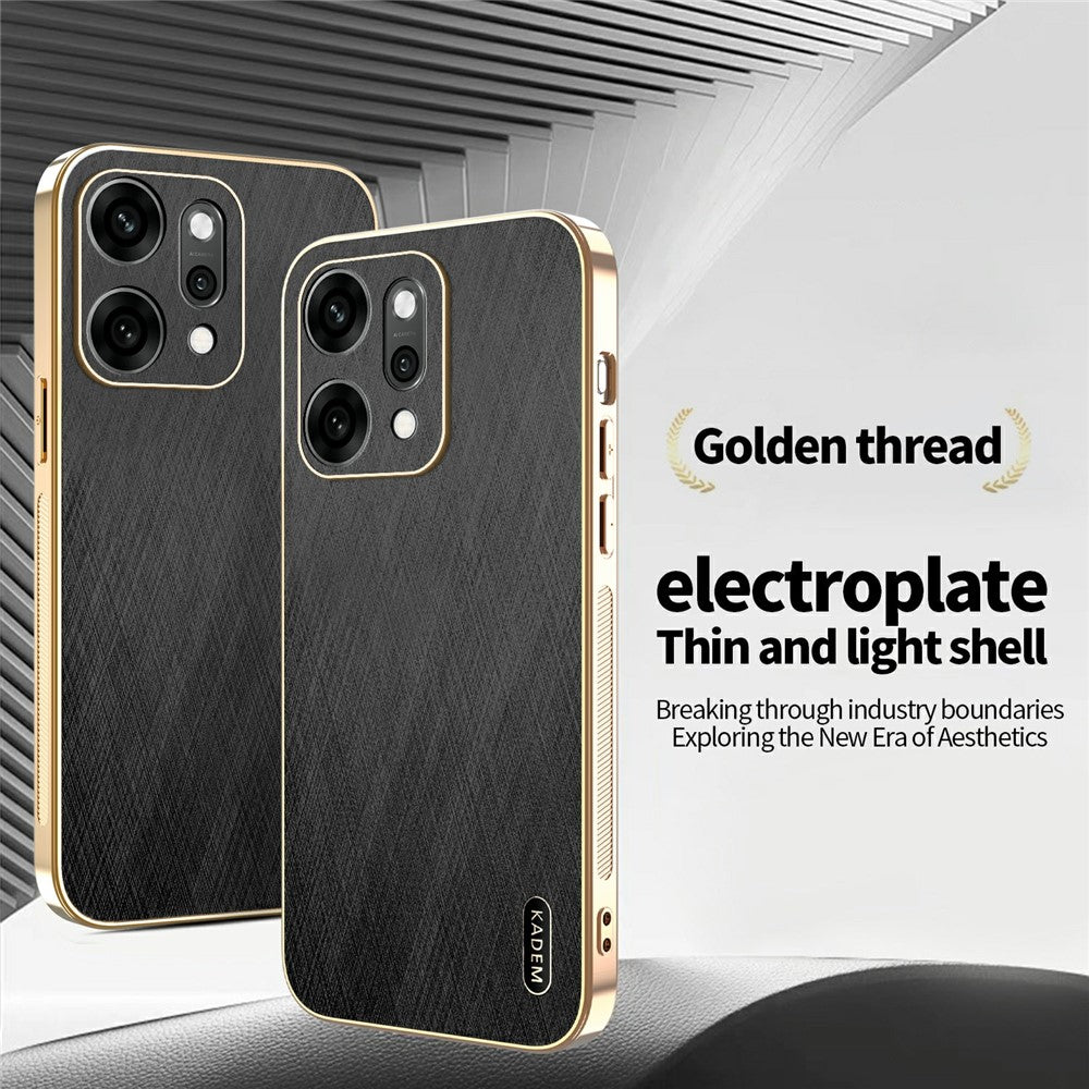 KADEM For Oppo Reno14 Pro 5G (Global) Case Electroplating Silk Texture PU + TPU Phone Back Cover - Black