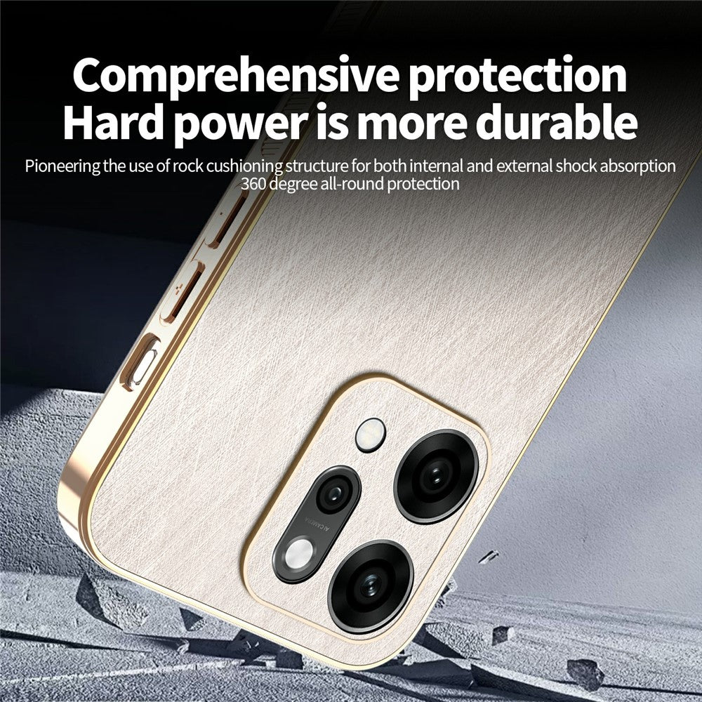 KADEM For Oppo Reno14 5G (Global) Case Electroplating Silk Texture PU + TPU Phone Back Cover - Gold