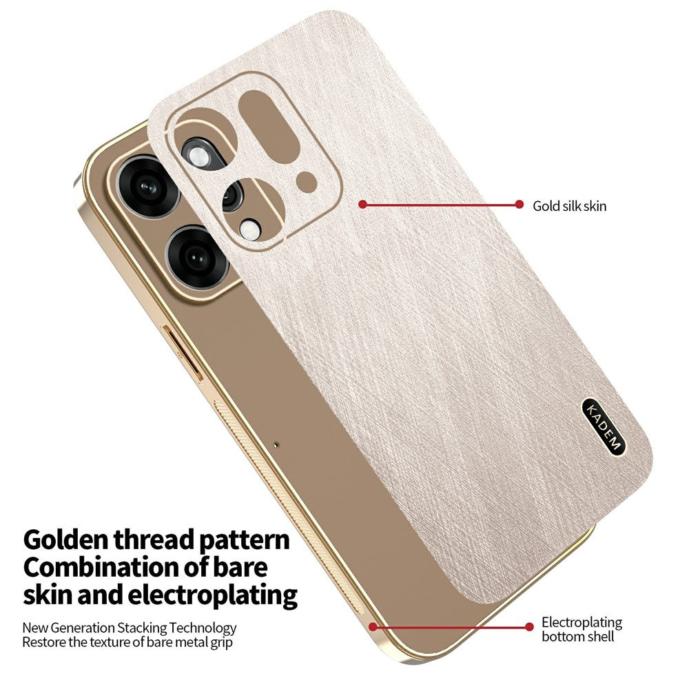 KADEM For Oppo Reno14 5G (Global) Case Electroplating Silk Texture PU + TPU Phone Back Cover - Gold