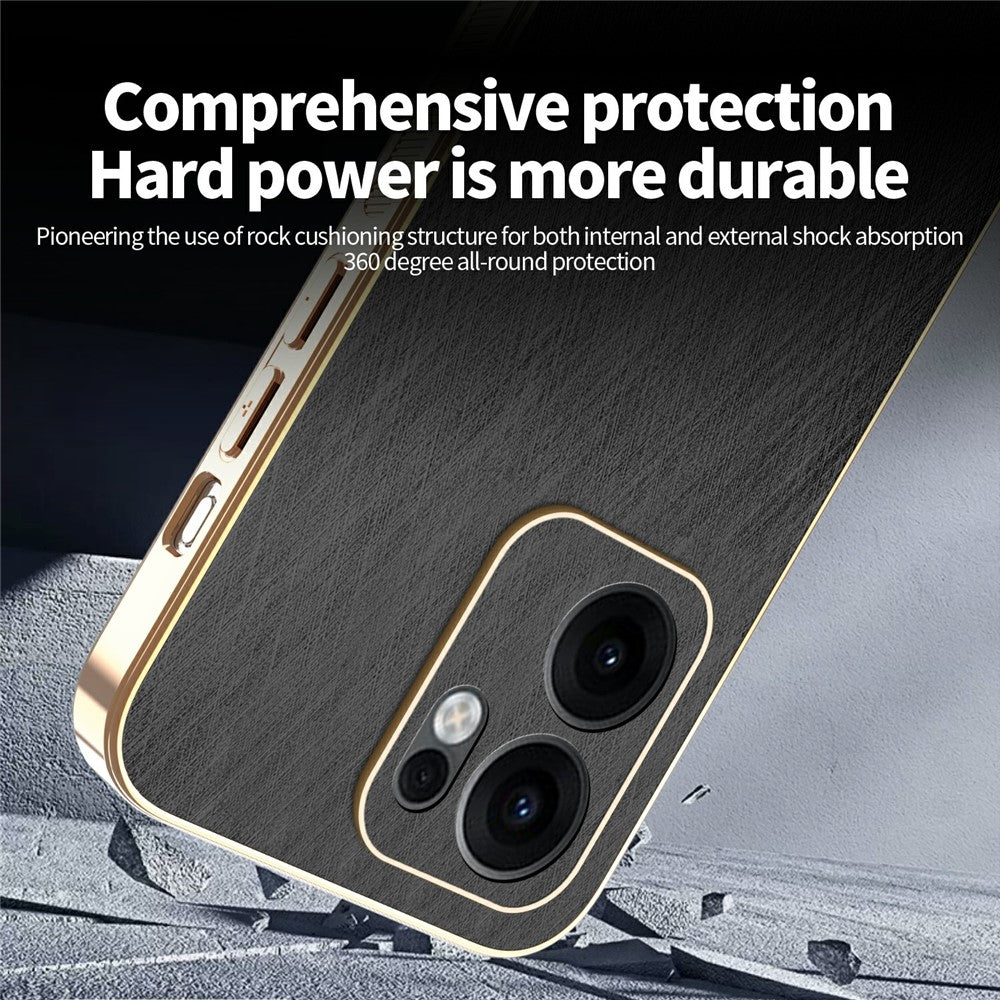 KADEM For Oppo Reno13 F 4G / 5G Case Electroplating Silk Texture PU + TPU Phone Back Cover - Black