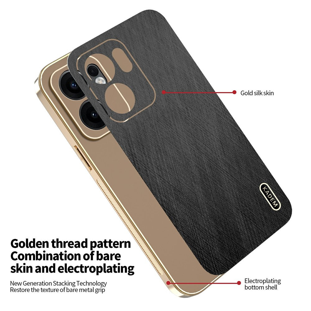KADEM For Oppo Reno13 F 4G / 5G Case Electroplating Silk Texture PU + TPU Phone Back Cover - Black