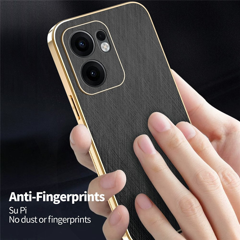 KADEM For Oppo Reno13 F 4G / 5G Case Electroplating Silk Texture PU + TPU Phone Back Cover - Black