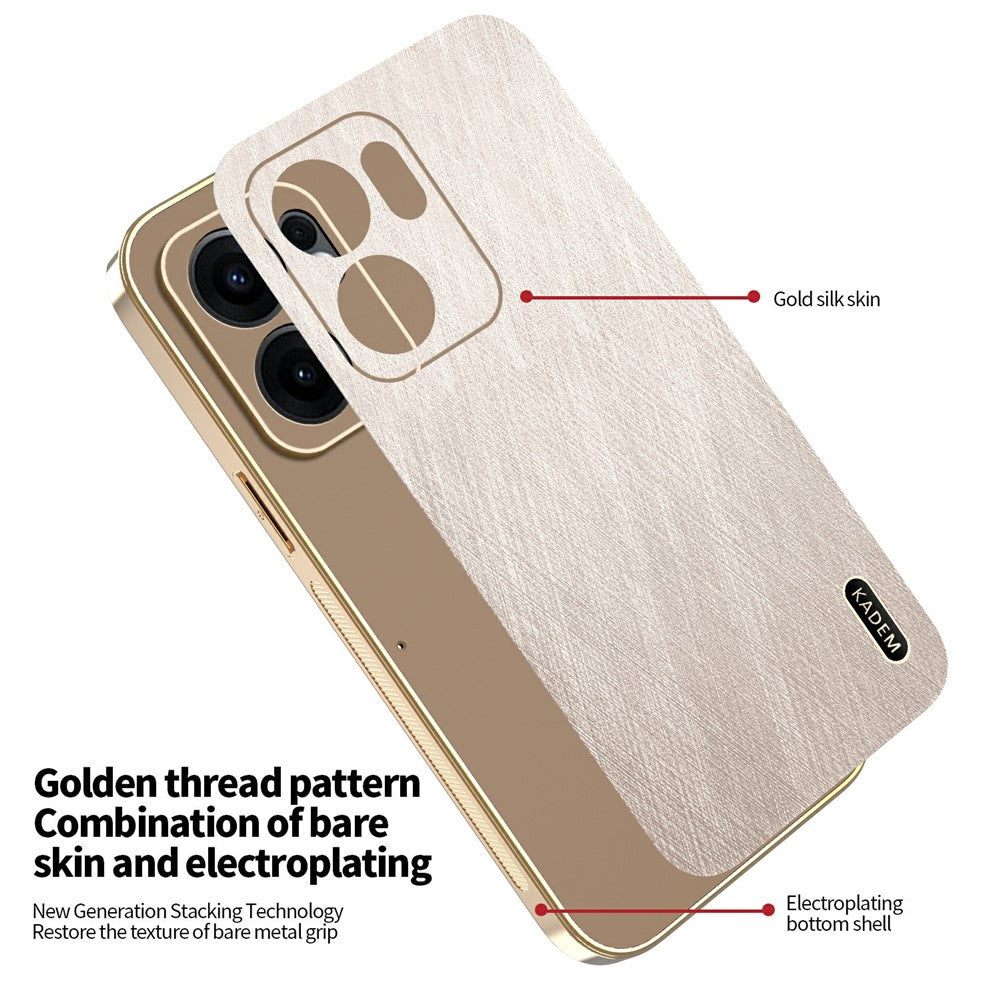 KADEM For Oppo Reno13 F 4G / 5G Case Electroplating Silk Texture PU + TPU Phone Back Cover - Gold