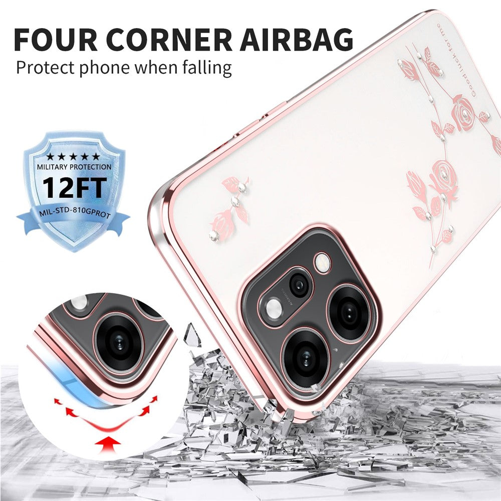 KADEM For Oppo Reno14 Pro 5G (Global) Case Flower Rhinestone Decor TPU Phone Cover - Rose Gold