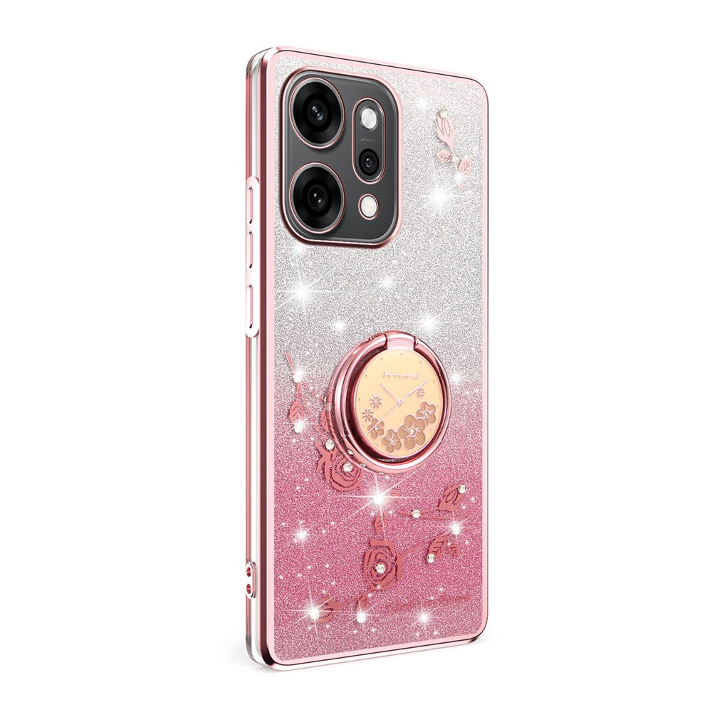KADEM For Oppo Reno14 Pro 5G (Global) Case Ring Kickstand TPU Flowers Phone Cover Gradient Glitter - Rose Gold