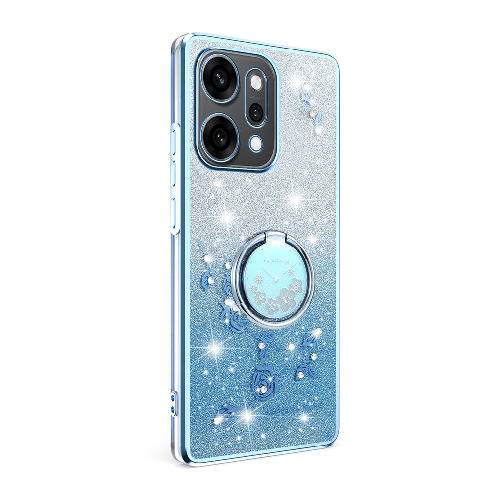KADEM For Oppo Reno14 Pro 5G (Global) Case Ring Kickstand TPU Flowers Phone Cover Gradient Glitter - Blue