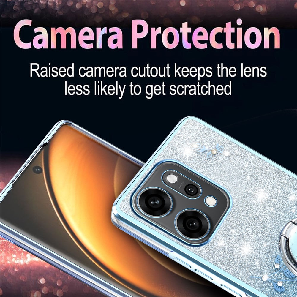 KADEM For Oppo Reno14 Pro 5G (Global) Case Ring Kickstand TPU Flowers Phone Cover Gradient Glitter - Blue