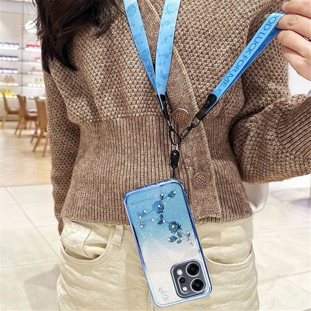 KADEM For Oppo Reno14 Pro 5G (Global) Case Flower Pattern TPU Gradient Phone Cover with Lanyards - Blue