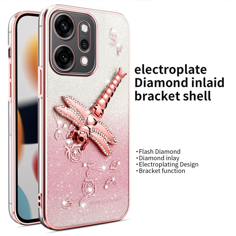 KADEM For Oppo Reno14 Pro 5G (Global) Case Dragonfly Kickstand TPU Flowers Glitter Phone Cover - Pink