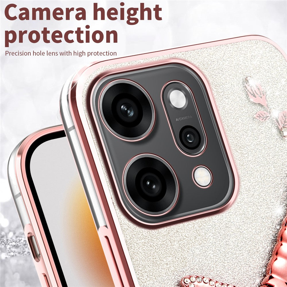 KADEM For Oppo Reno14 Pro 5G (Global) Case Dragonfly Kickstand TPU Flowers Glitter Phone Cover - Pink