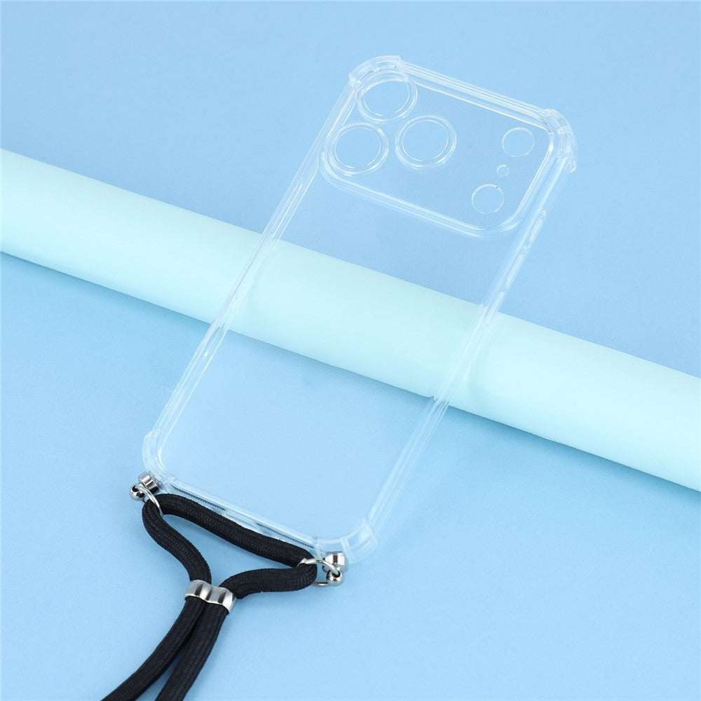 For iPhone 17 Pro Max Case Reinforced Corner TPU Clear Phone Cover with Lanyard