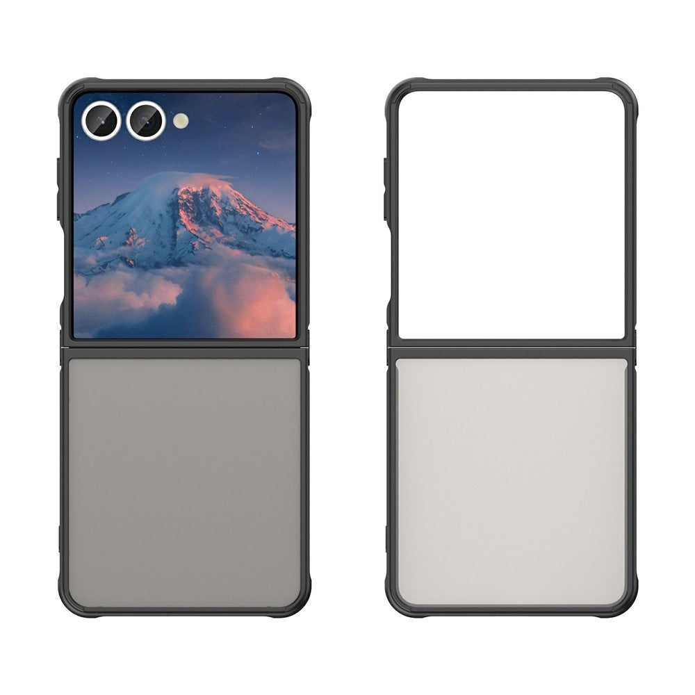 For Samsung Galaxy Z Flip7 5G Case Drop Proof Airbags Frosted Translucent PC + TPU Phone Back Cover - Black