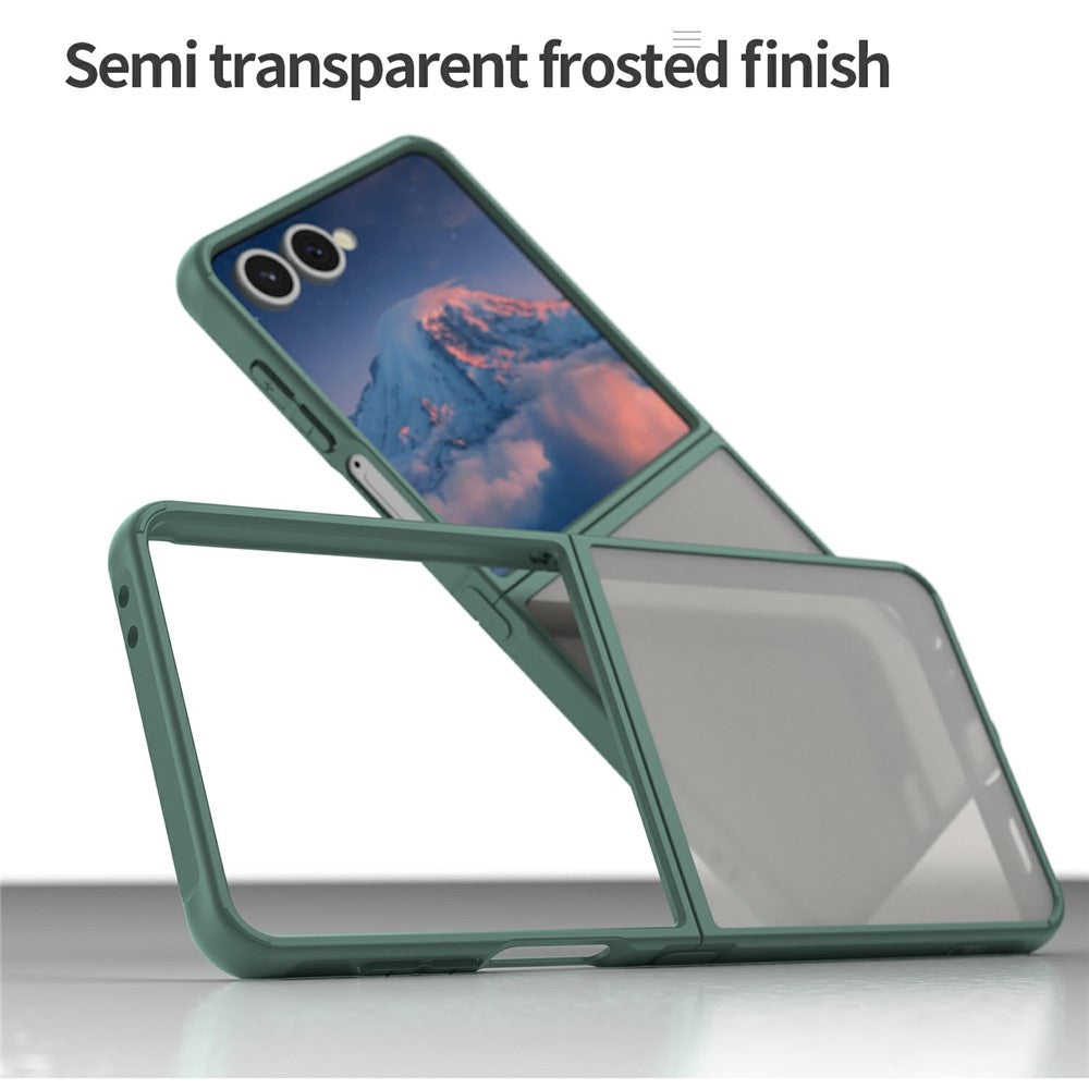 For Samsung Galaxy Z Flip7 5G Case Drop Proof Airbags Frosted Translucent PC + TPU Phone Back Cover - Green