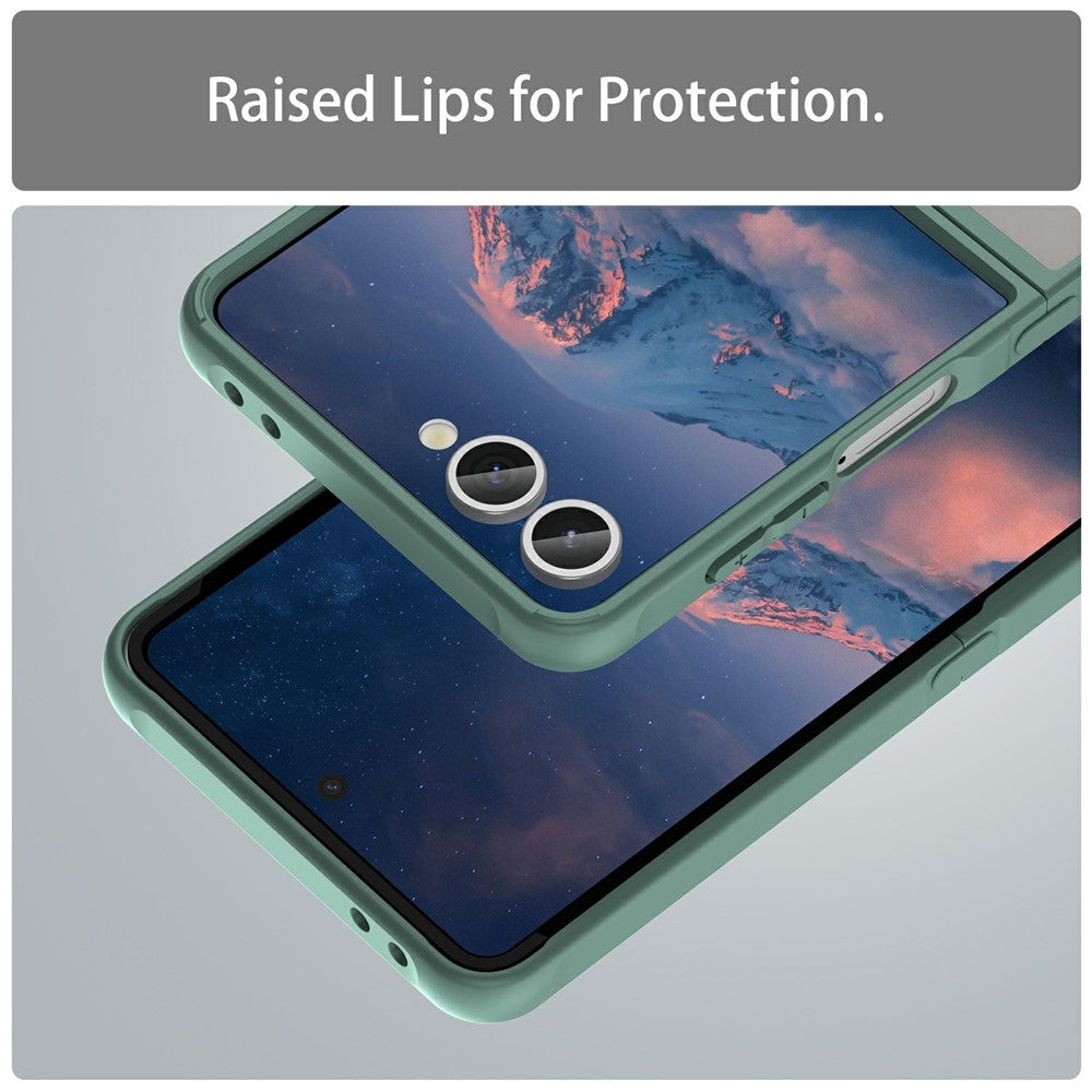 For Samsung Galaxy Z Flip7 5G Case Drop Proof Airbags Frosted Translucent PC + TPU Phone Back Cover - Green