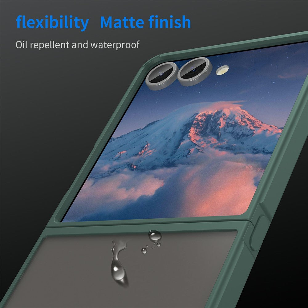 For Samsung Galaxy Z Flip7 5G Case Drop Proof Airbags Frosted Translucent PC + TPU Phone Back Cover - Green