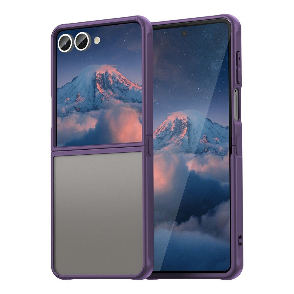 For Samsung Galaxy Z Flip7 5G Case Drop Proof Airbags Frosted Translucent PC + TPU Phone Back Cover - Purple