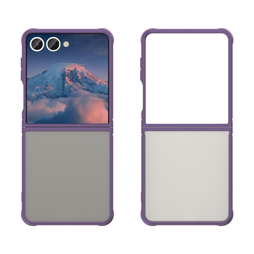 For Samsung Galaxy Z Flip7 5G Case Drop Proof Airbags Frosted Translucent PC + TPU Phone Back Cover - Purple