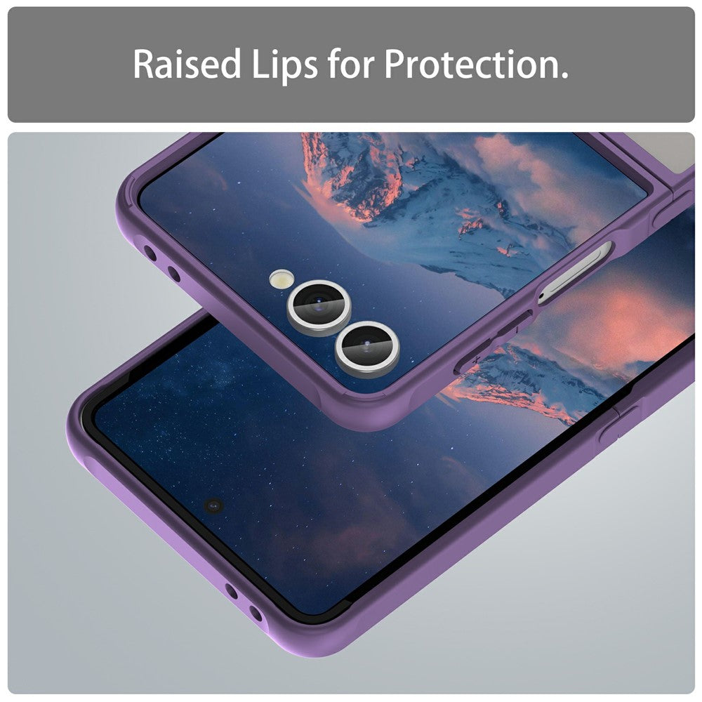 For Samsung Galaxy Z Flip7 5G Case Drop Proof Airbags Frosted Translucent PC + TPU Phone Back Cover - Purple