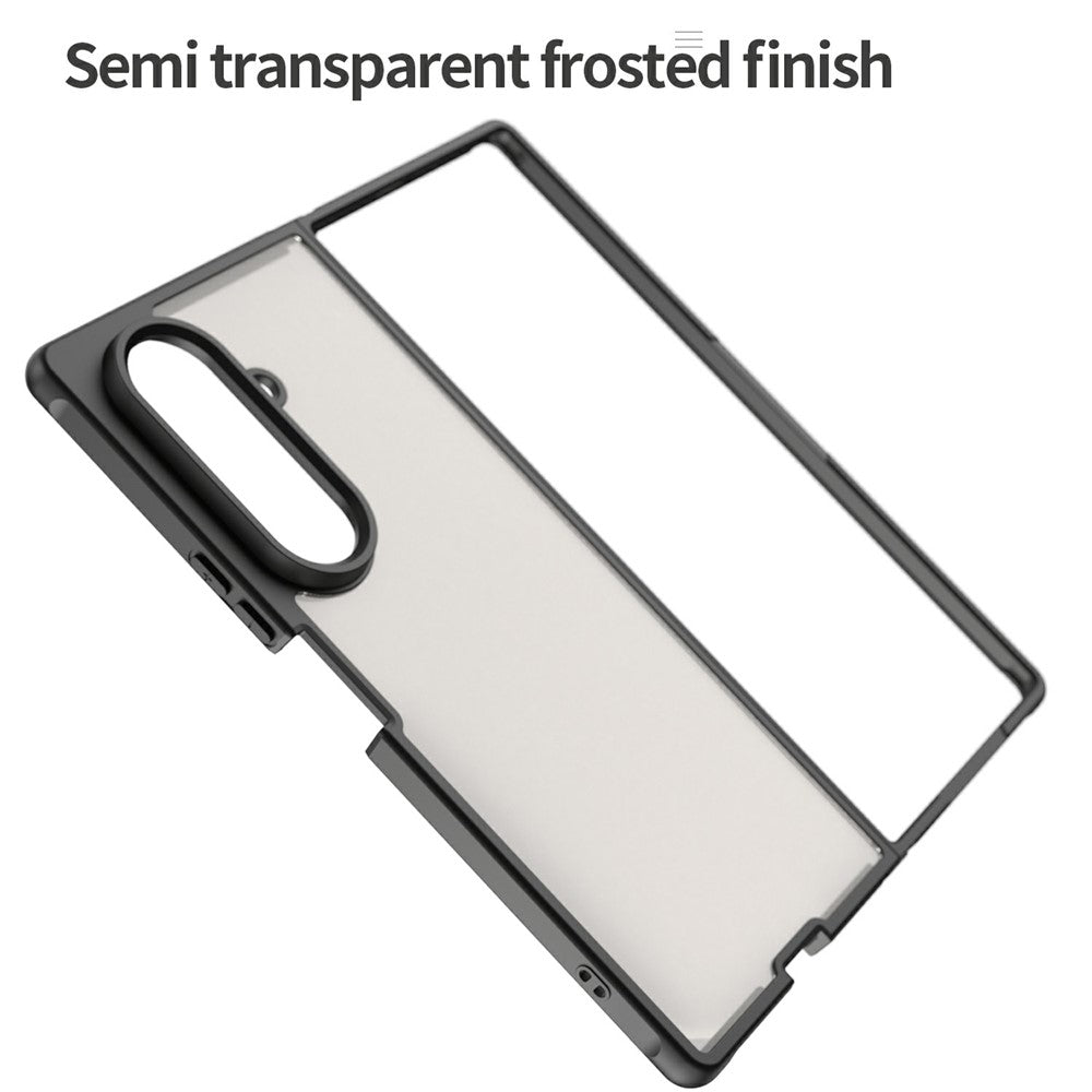 For Samsung Galaxy Z Fold7 5G Case Drop Proof Airbags Frosted Translucent PC + TPU Phone Back Cover - Black