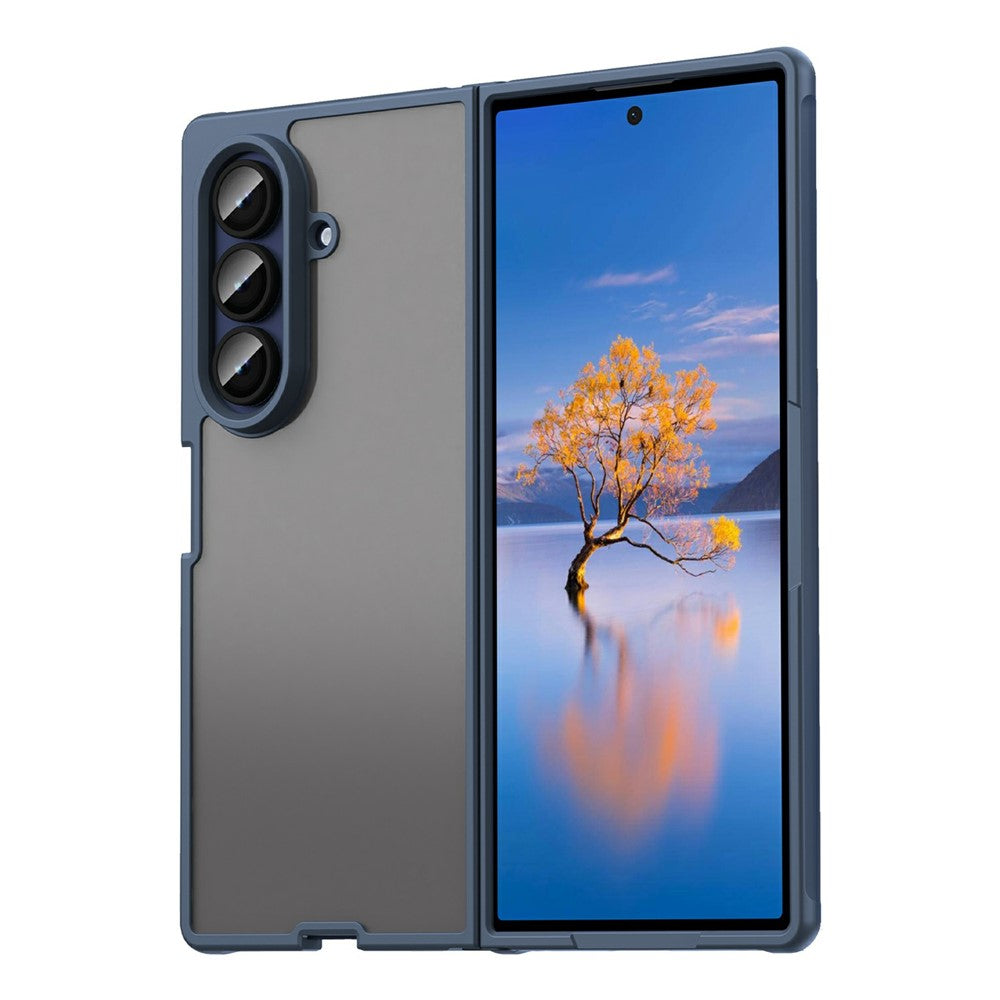 For Samsung Galaxy Z Fold7 5G Case Drop Proof Airbags Frosted Translucent PC + TPU Phone Back Cover - Blue