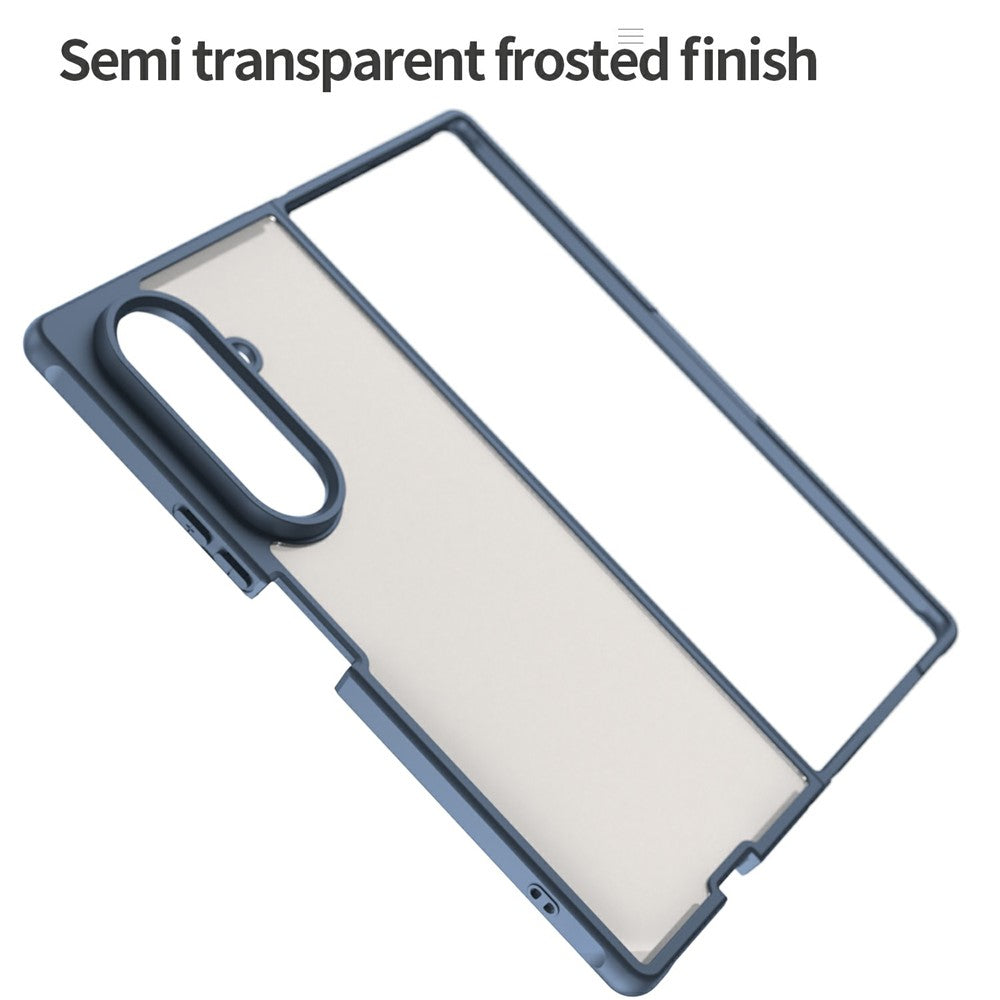 For Samsung Galaxy Z Fold7 5G Case Drop Proof Airbags Frosted Translucent PC + TPU Phone Back Cover - Blue