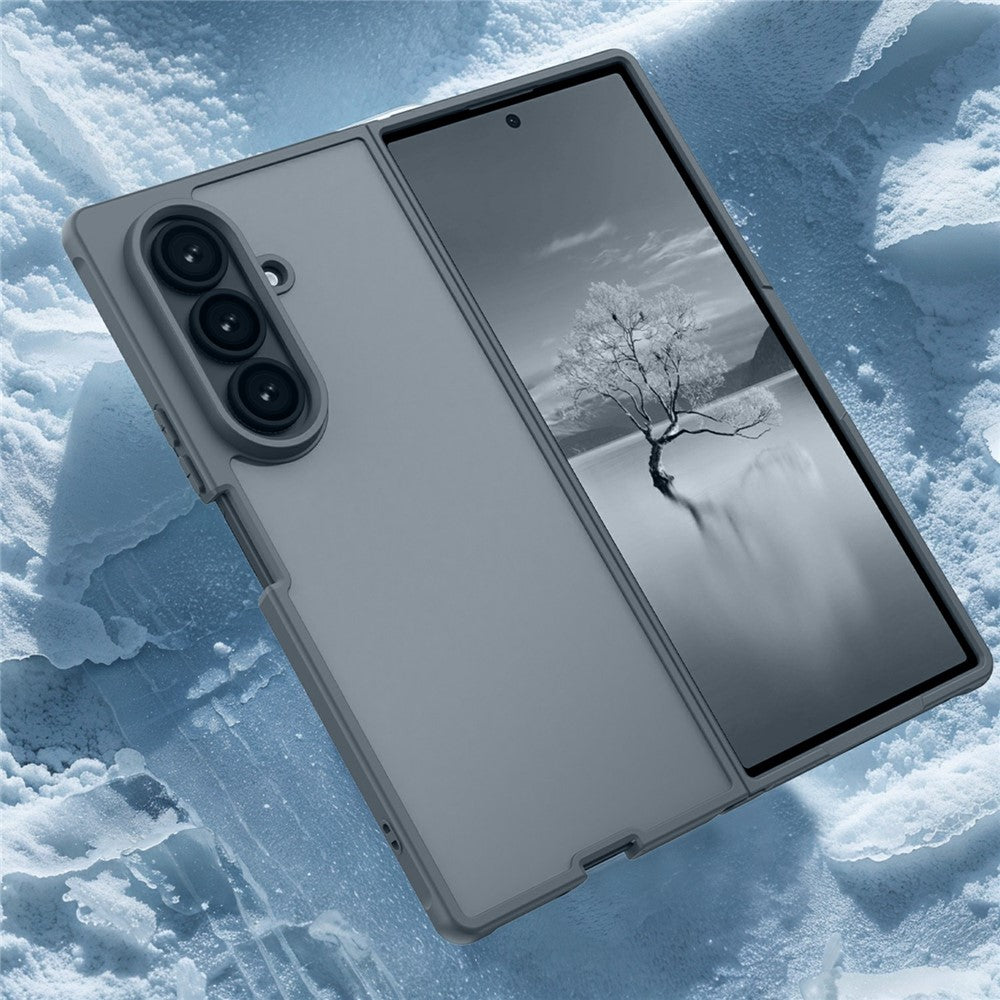 For Samsung Galaxy Z Fold7 5G Case Drop Proof Airbags Frosted Translucent PC + TPU Phone Back Cover - Blue