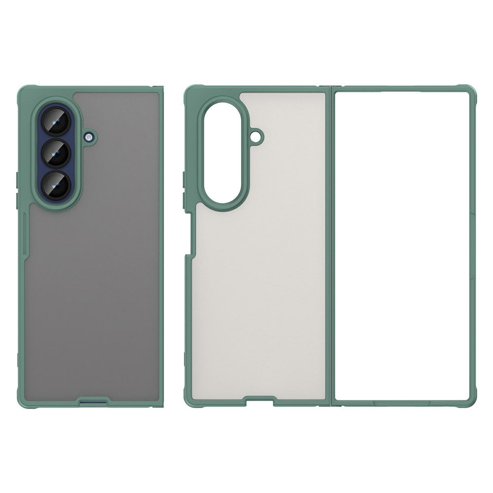 For Samsung Galaxy Z Fold7 5G Case Drop Proof Airbags Frosted Translucent PC + TPU Phone Back Cover - Green