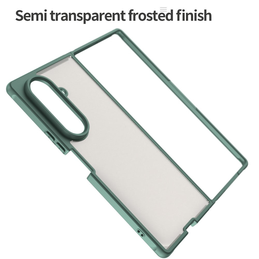 For Samsung Galaxy Z Fold7 5G Case Drop Proof Airbags Frosted Translucent PC + TPU Phone Back Cover - Green