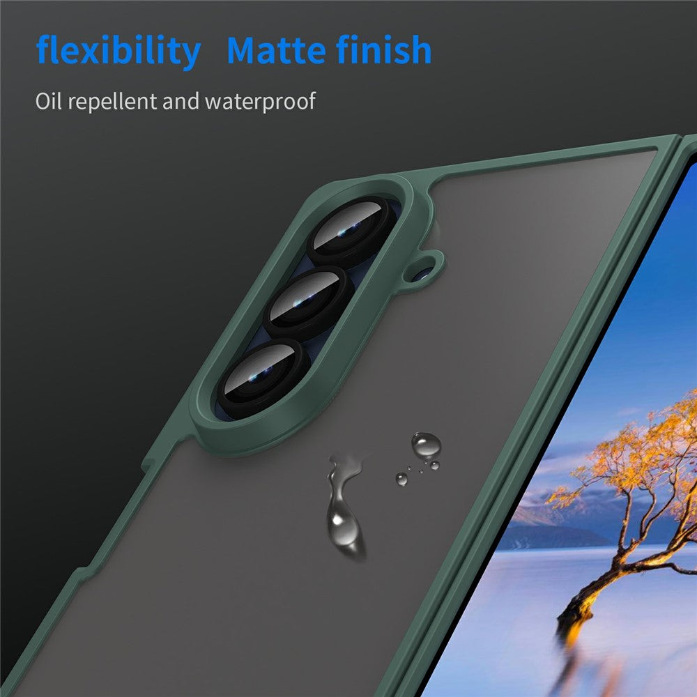 For Samsung Galaxy Z Fold7 5G Case Drop Proof Airbags Frosted Translucent PC + TPU Phone Back Cover - Green