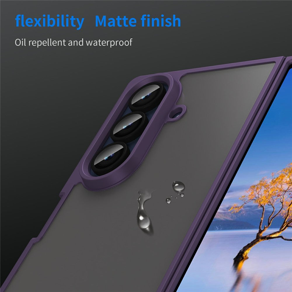 For Samsung Galaxy Z Fold7 5G Case Drop Proof Airbags Frosted Translucent PC + TPU Phone Back Cover - Purple