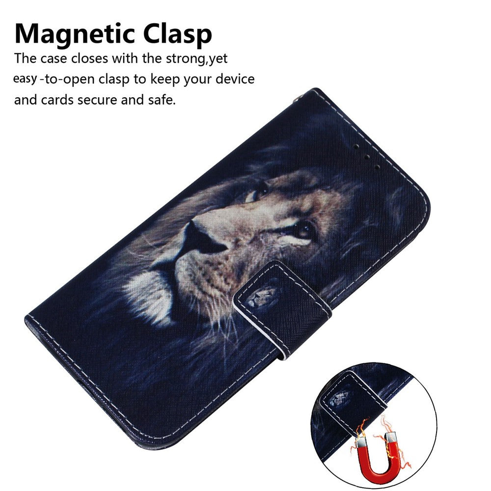 For iPhone 17 Pro Max Wallet Case Pattern Print Leather Phone Cover - Lion